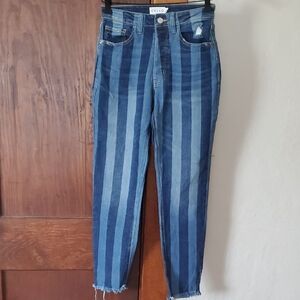Cello Blue Ankle Cropped Jeans with Vertical Stripes